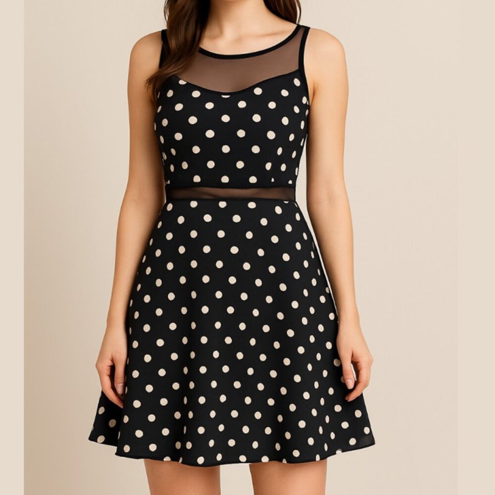 Polka dot strech mesh accent mini dress
